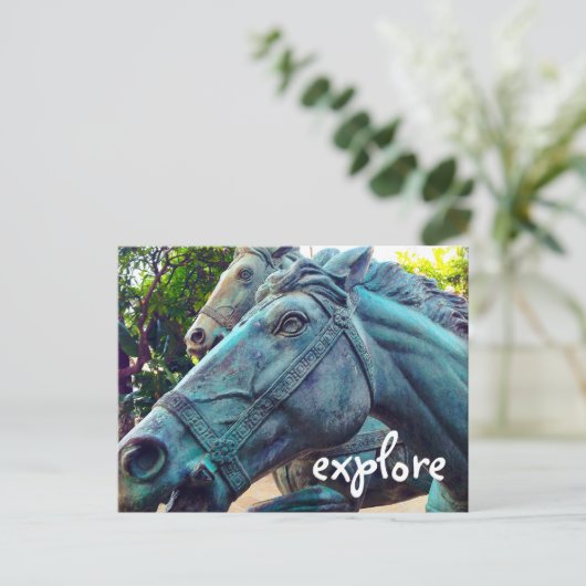 Turquoise Horses Antiek Standbeeld Verkennen Scrip Briefkaart (Staand voorkant)