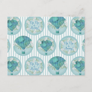 Turquoise Hot Air ballon - Aqua White Stripes Briefkaart