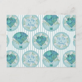 Turquoise Hot Air ballon - Aqua White Stripes Briefkaart