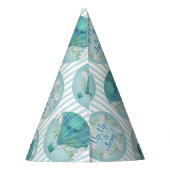 Turquoise Hot Air ballon - Aqua White Stripes Feesthoedjes (Achterkant)