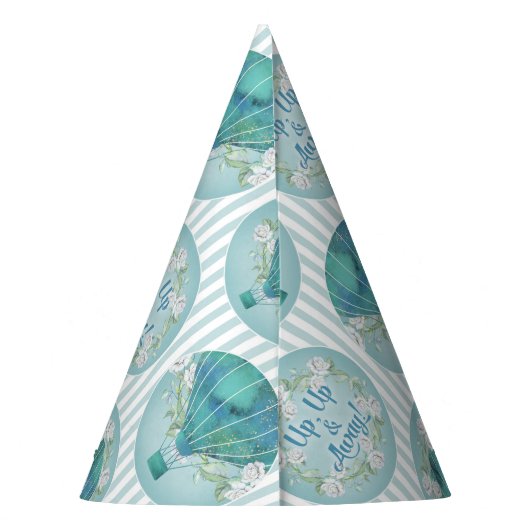 Turquoise Hot Air ballon - Aqua White Stripes Feesthoedjes (Achterkant)