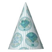 Turquoise Hot Air ballon - Aqua White Stripes Feesthoedjes (Voorkant)