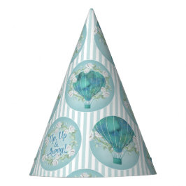 Turquoise Hot Air ballon - Aqua White Stripes Feesthoedjes