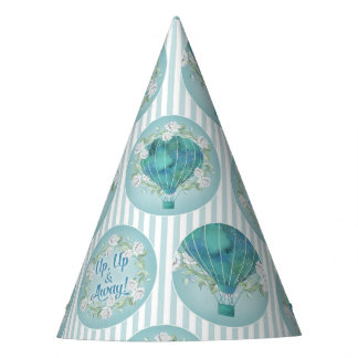 Turquoise Hot Air ballon - Aqua White Stripes Feesthoedjes