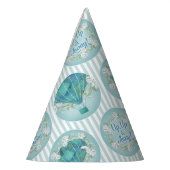 Turquoise Hot Air ballon - Aqua White Stripes Feesthoedjes (Links)
