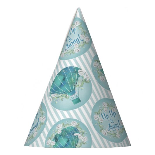 Turquoise Hot Air ballon - Aqua White Stripes Feesthoedjes (Links)