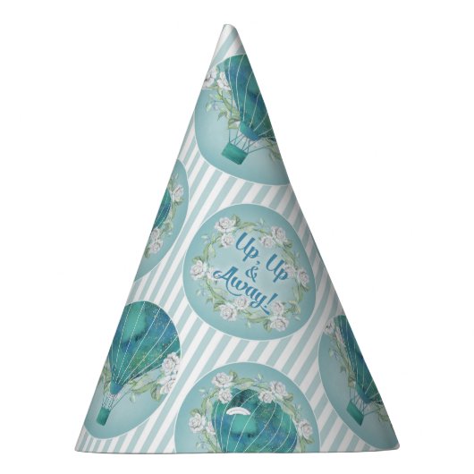 Turquoise Hot Air ballon - Aqua White Stripes Feesthoedjes (Rechts)
