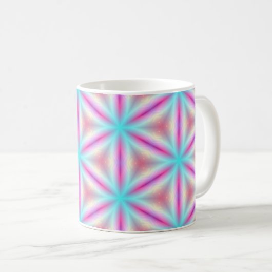 Turquoise & Hot Pink Fractal Kaleidoscope Mok (Voorkant rechts)