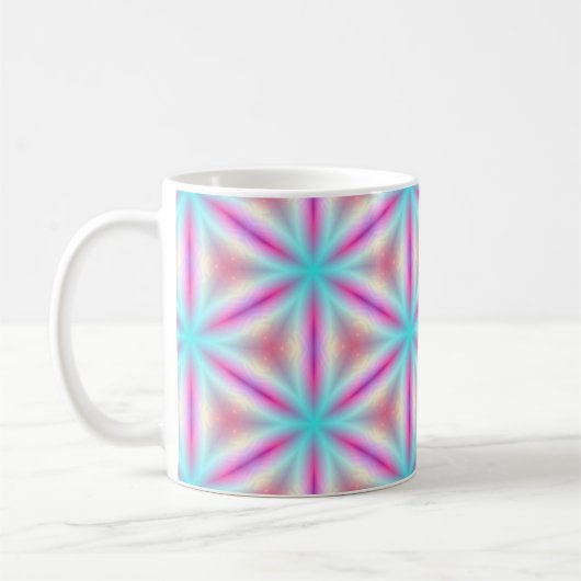 Turquoise & Hot Pink Fractal Kaleidoscope Mok (Links)