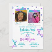 Turquoise, Hot Pink Glitter Polka Dots Bat Mitzvah Kaart (Voorkant)