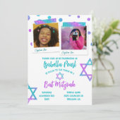Turquoise, Hot Pink Glitter Polka Dots Bat Mitzvah Kaart (Staand voorkant)