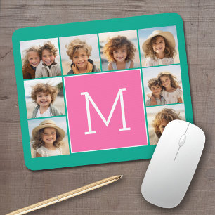 Turquoise & Hot Pink Instagram 8 Foto Collage Mono Muismat