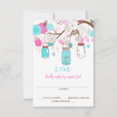 Turquoise & Hot Pink Mason Jars Wedding RSVP Kaart (Voorkant)
