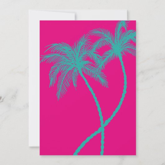 Turquoise Hot Pink Palm Tree Huwelijksuitnodiginge Kaart (Achterkant)