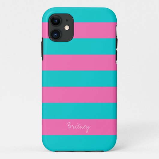 Turquoise & Hot Pink Stripe Pattern iPhone 5 Hoesj Case-Mate iPhone Case (Achterkant)