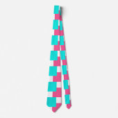 Turquoise Hot Pink White Color Block Pattern Stropdas (Voorkant)