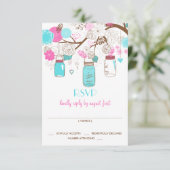Turquoise & Hot Roze Mason Jars Huwelijks RSVP Kaa (Staand voorkant)