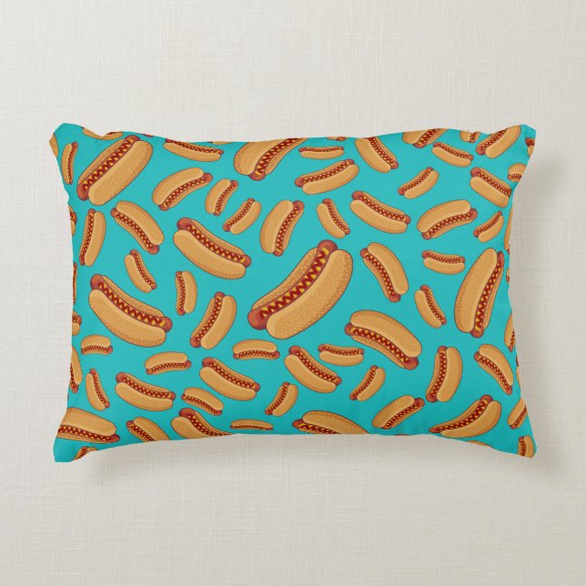 Turquoise hotdogs decoratief kussen (Voorkant)