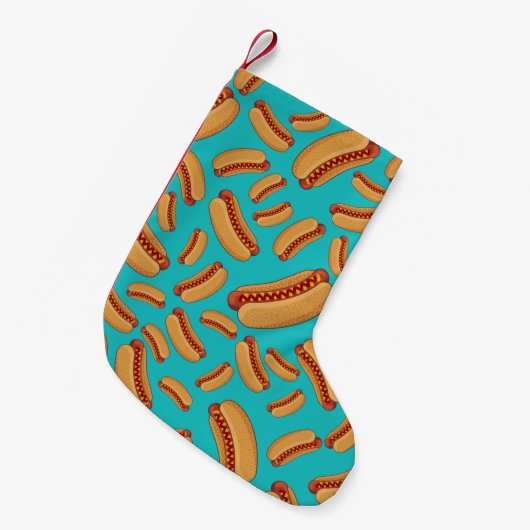 Turquoise hotdogs kleine kerstsok (Voorkant (Hangend))