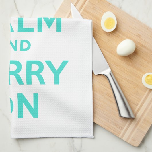 Turquoise Houd kalm en Draag op Amerikaanse MoJo K Theedoek (Quarter Fold)