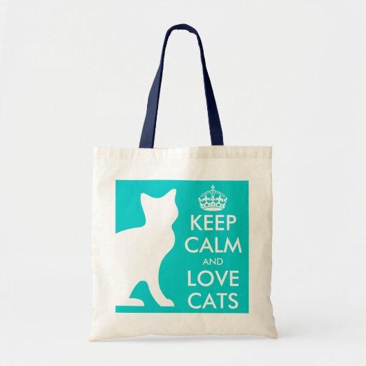 Turquoise Houd kalm en houdt van katten canvas tas (Voorkant)