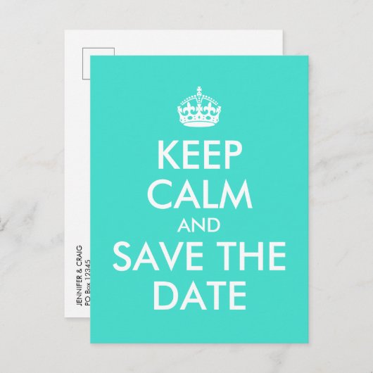 Turquoise Houd kalm en sla de datum op Aankondigingskaart (Voorkant / Achterkant)