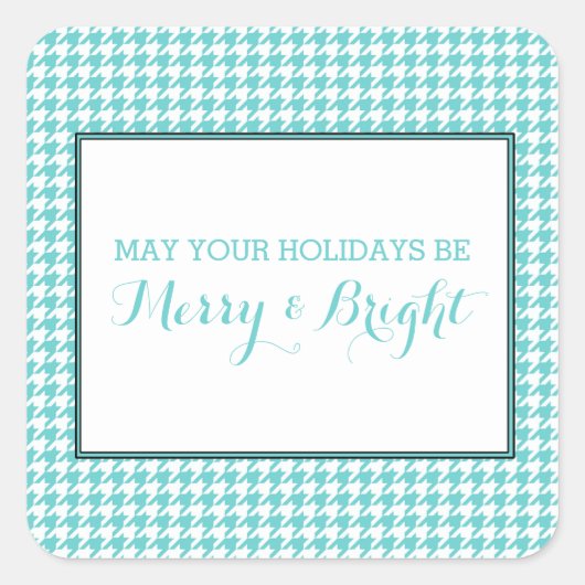 Turquoise Houndstooth Holiday Stickers (Voorkant)