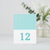 Turquoise Houndstooth Table Number Briefkaart (Staand voorkant)