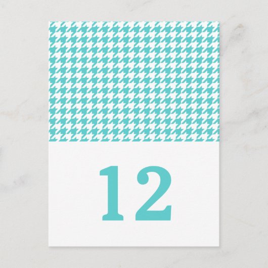 Turquoise Houndstooth Table Number Briefkaart (Voorkant)