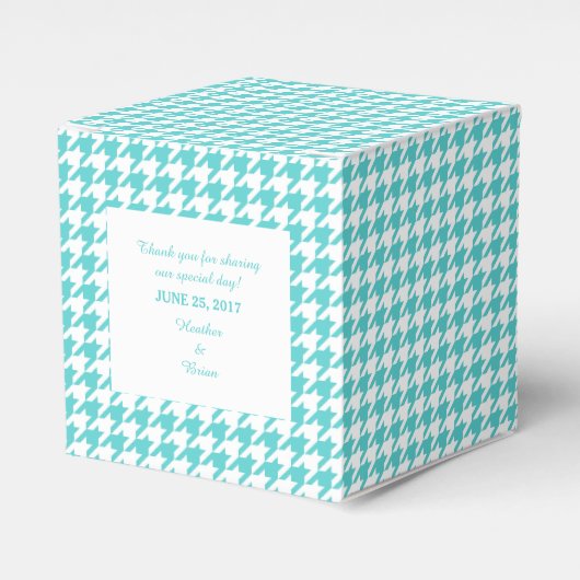 Turquoise Houndstooth Wedding Favor Box Bedankdoosjes (Voorkant Zijde)