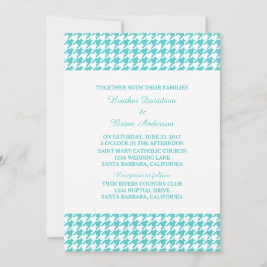 Turquoise Houndstooth Wedding Invite Kaart (Voorkant)