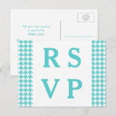 Turquoise Houndstooth Wedding RSVP Briefkaart (Voorkant / Achterkant)