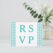 Turquoise Houndstooth Wedding RSVP Briefkaart (Staand voorkant)