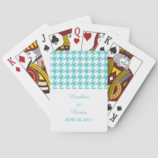 Turquoise Houndstooth Wedding-speelkaarten Pokerkaarten (Achterkant)