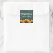 Turquoise hout rustieke zonnebloem bruiloft gunste vierkante sticker (Tas)