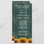 Turquoise hout rustieke zonnebloem bruiloft progra programmakaart (Voorkant / Achterkant)