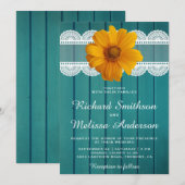 Turquoise houten kant Zonnebloem bruiloft uitnodig Kaart (Voorkant / Achterkant)