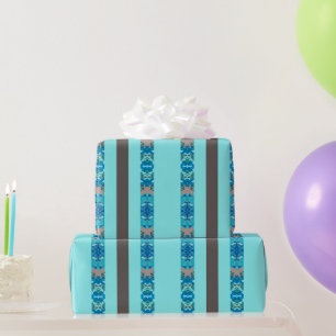 Turquoise & Houtskool Afrikaanse Sierstrepen Cadeaupapier