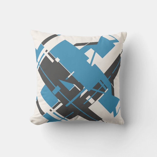 Turquoise houtskool gebroken witte diagonale Abstr Kussen (Voorkant)