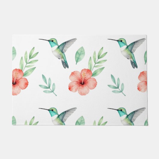 Turquoise Hummingbird Hibiscus Pattern Deurmat (Voorkant)