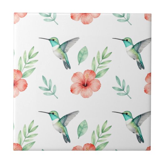 Turquoise Hummingbird Hibiscus Pattern Tegeltje (Voorkant)