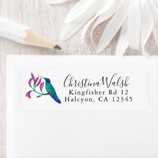 Turquoise Hummingbird Return Address Label (Insitu)