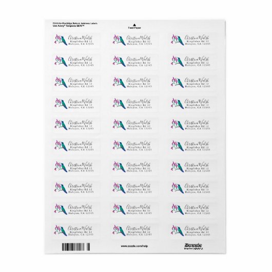 Turquoise Hummingbird Return Address Label (Full Sheet)