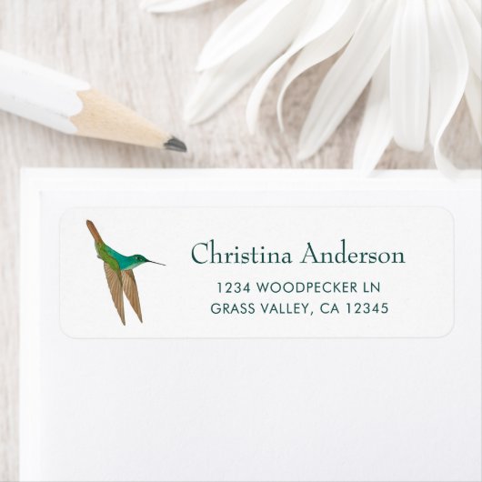 Turquoise Hummingbird Return Address Label (Insitu)