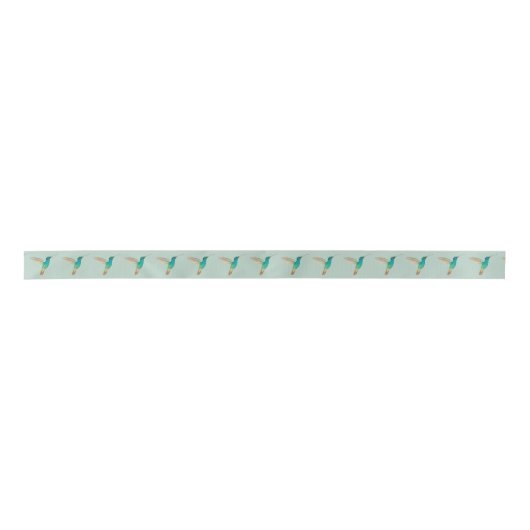 Turquoise Hummingbird Satin Ribbon Satijnen Lint (Voorkant)