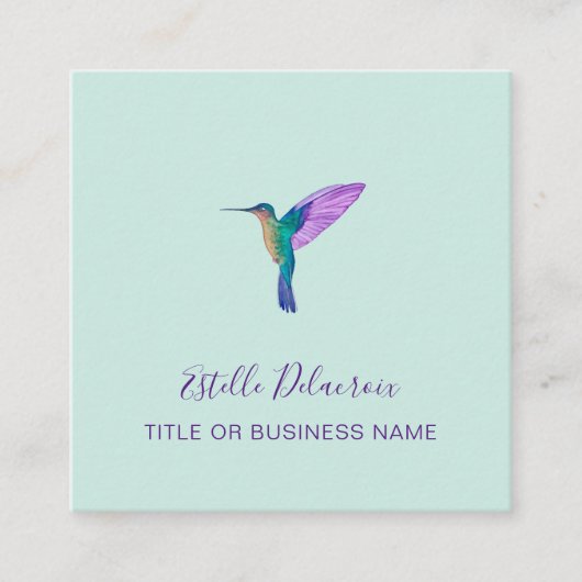 Turquoise Hummingbird Vierkante Visitekaartje (Voorkant)