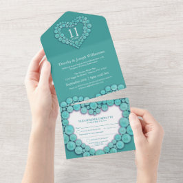 Turquoise huwelijksjubileum 11 jaar gebeurtenis all in one uitnodiging