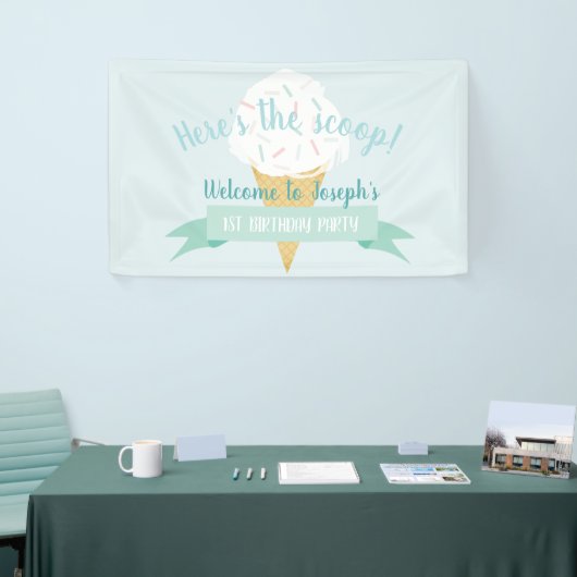 Turquoise Ice Cream Hier is de Scoop Birthday Spandoek (Beurs)