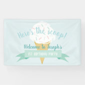 Turquoise Ice Cream Hier is de Scoop Birthday Spandoek (Horizontaal)