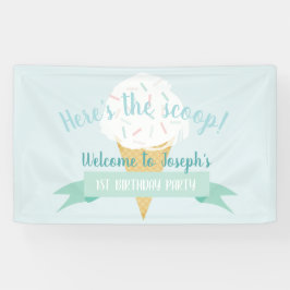 Turquoise Ice Cream Hier is de Scoop Birthday Spandoek